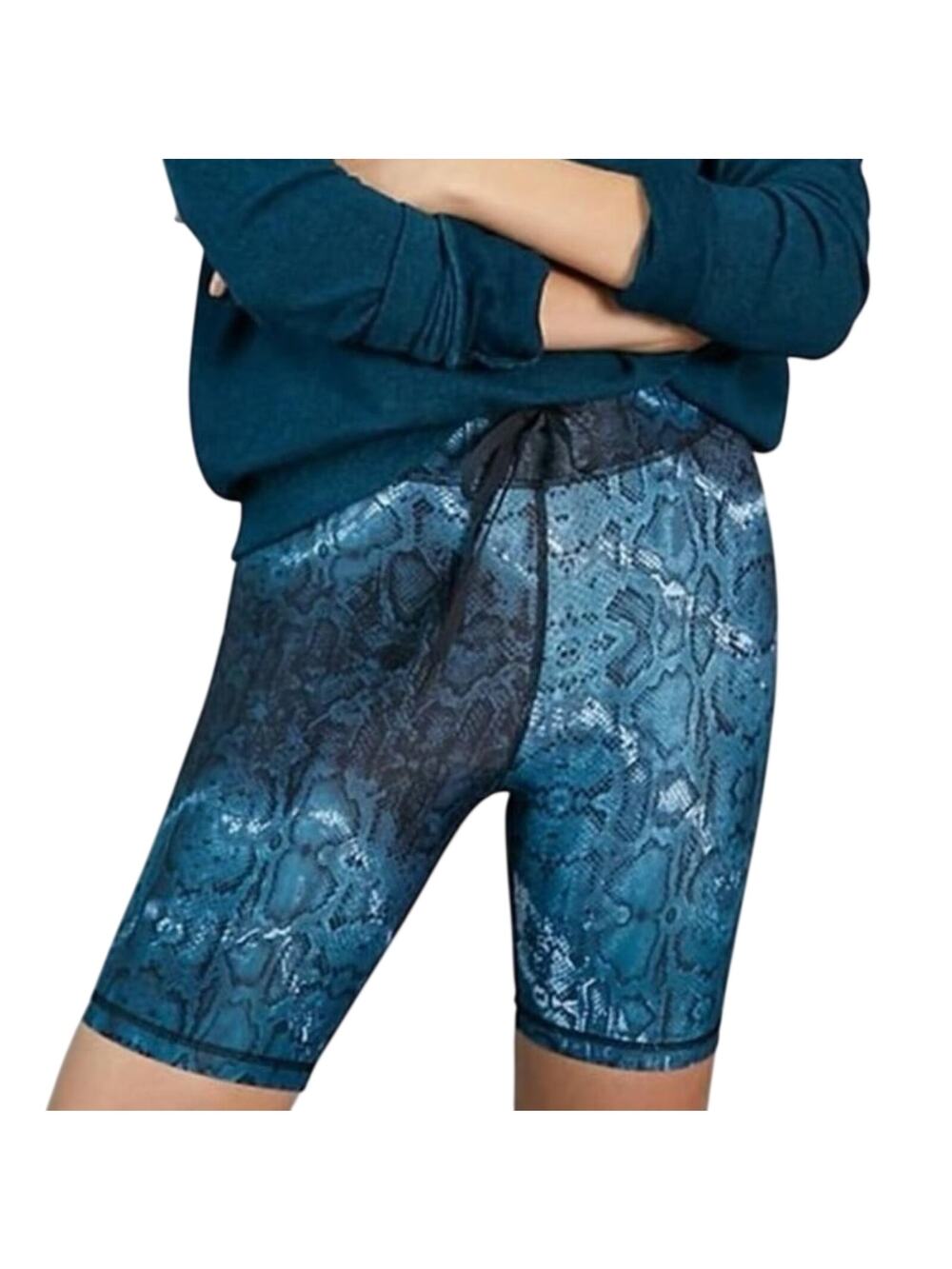 Anthropologie The Upside Python Spin Shorts Blue Snake Print Biker Cycle Size S